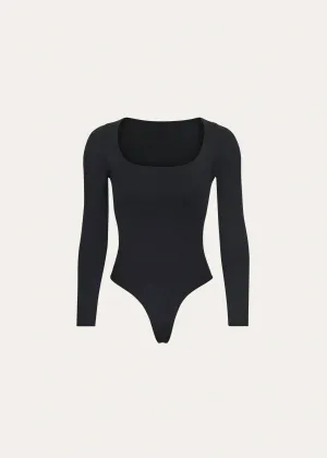 Essential Smoothing Scoop-Neck Thong Bodysuit In Onyx