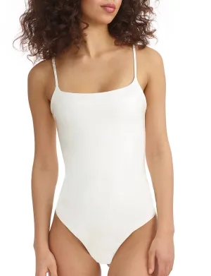 Faux Patent Leather Cami Bodysuit In White