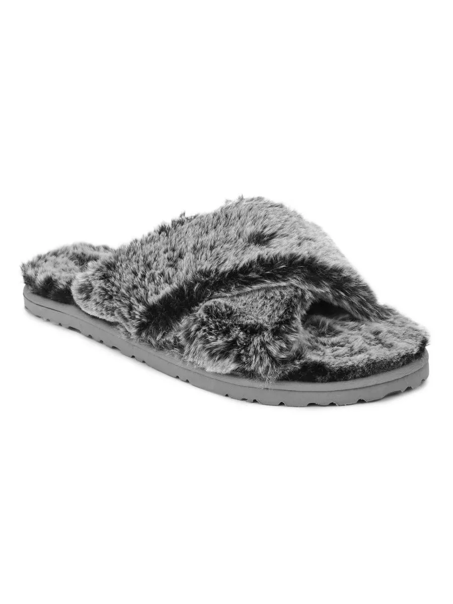 Chaussons à enfiler en fausse fourrure grise douce