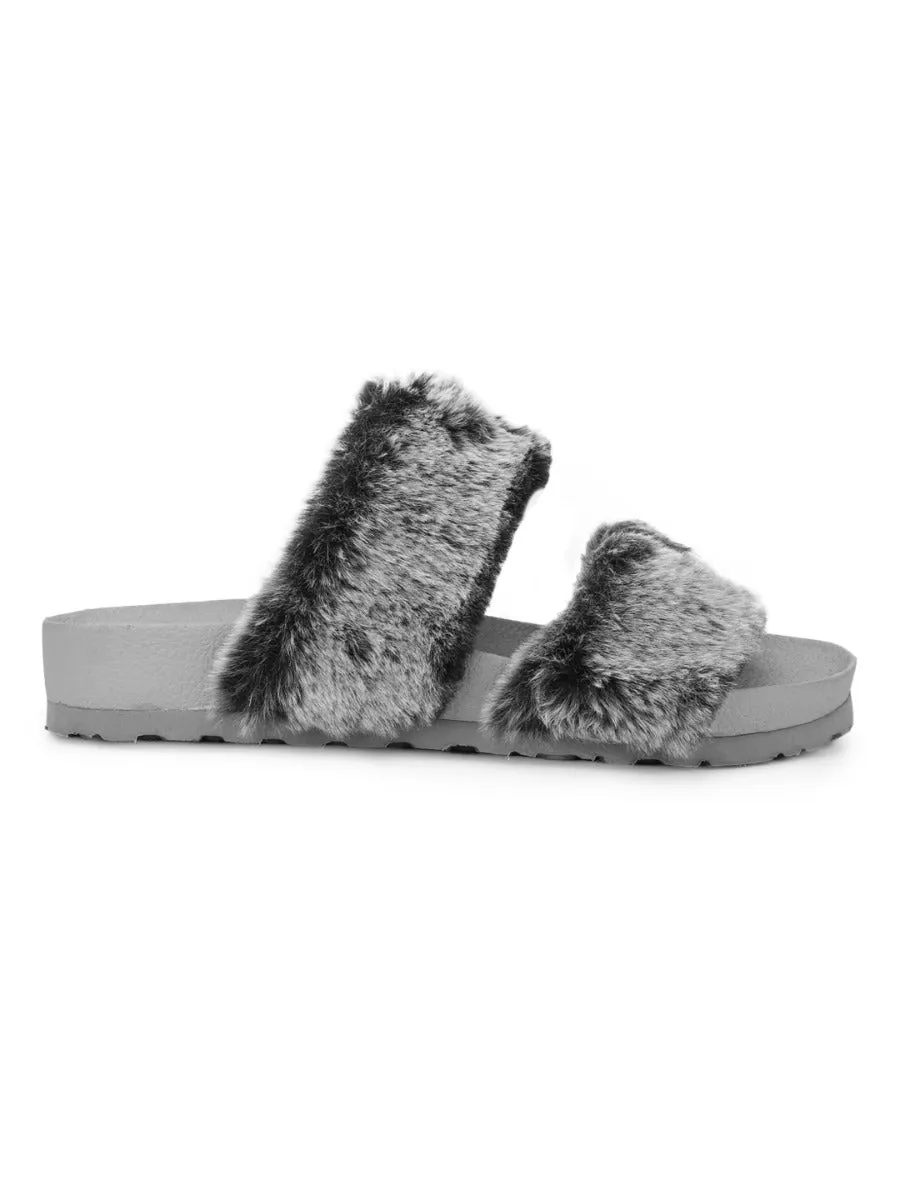 Mules en Fausse Fourrure Grise