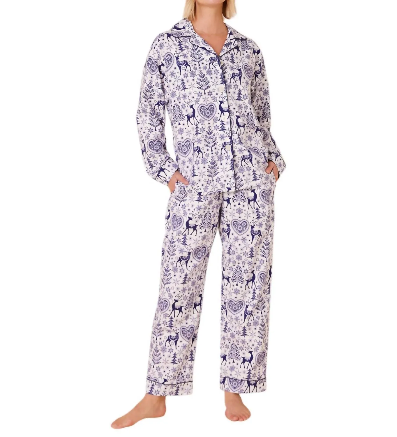 Ensemble de Pyjama en Flanelle Holly Jolly Pima en Bleu