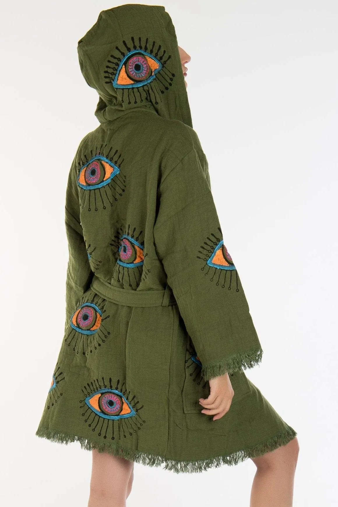 Kaia Kimono en Coton à Capuche Fait Main | Vert Sauge