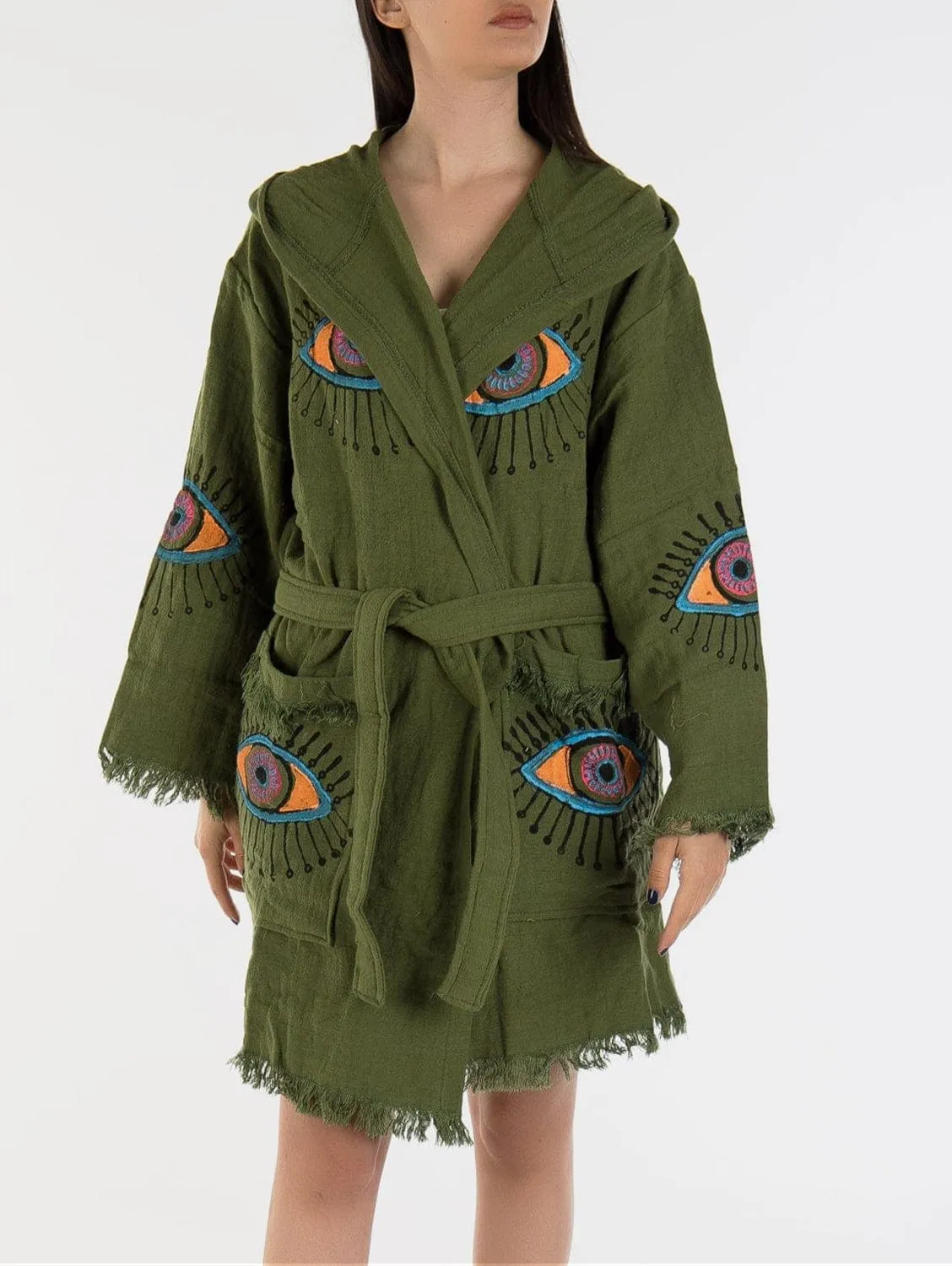 Kaia Kimono en Coton à Capuche Fait Main | Vert Sauge