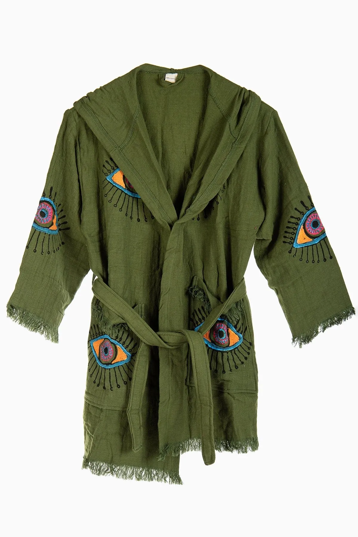 Kaia Kimono en Coton à Capuche Fait Main | Vert Sauge