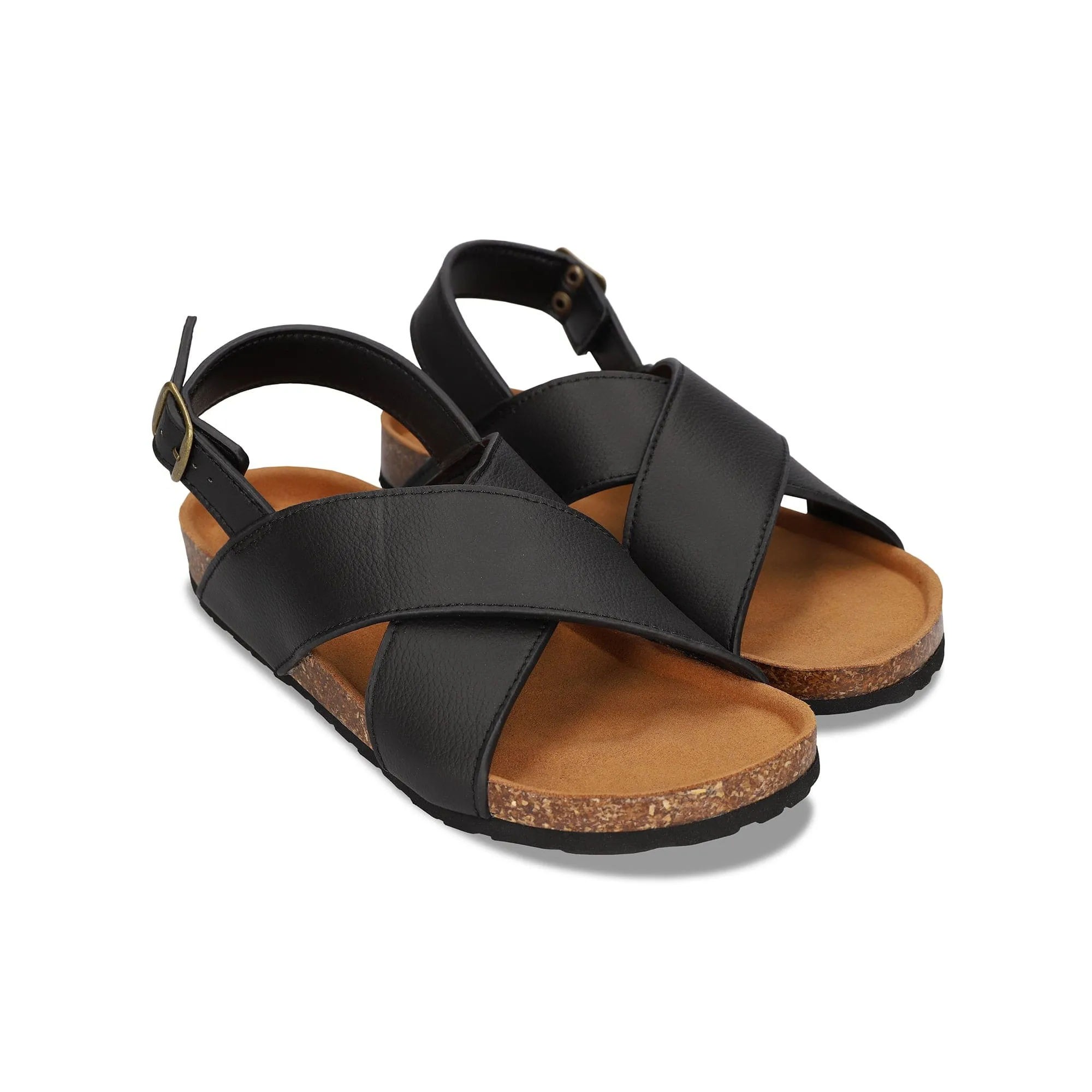 Sandales unisexes vegan en cuir de pomme Lanta | Noir