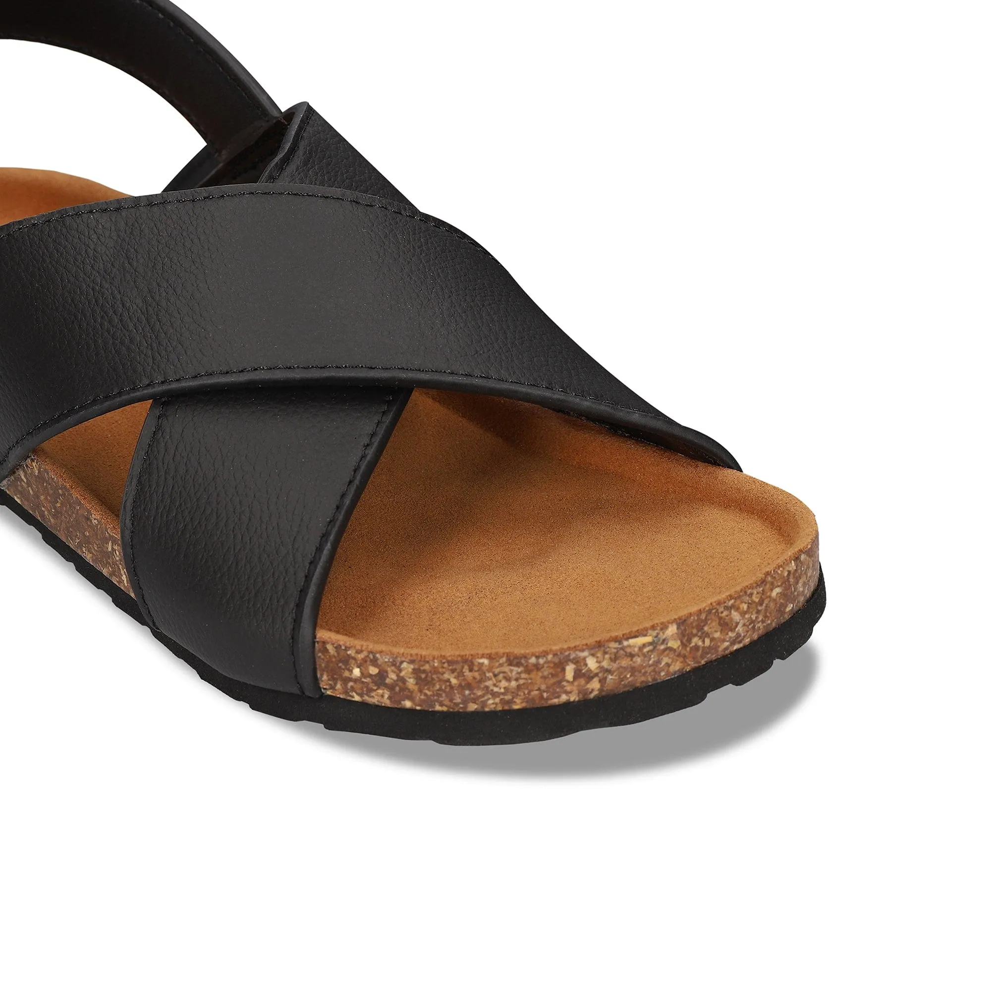 Sandales unisexes vegan en cuir de pomme Lanta | Noir