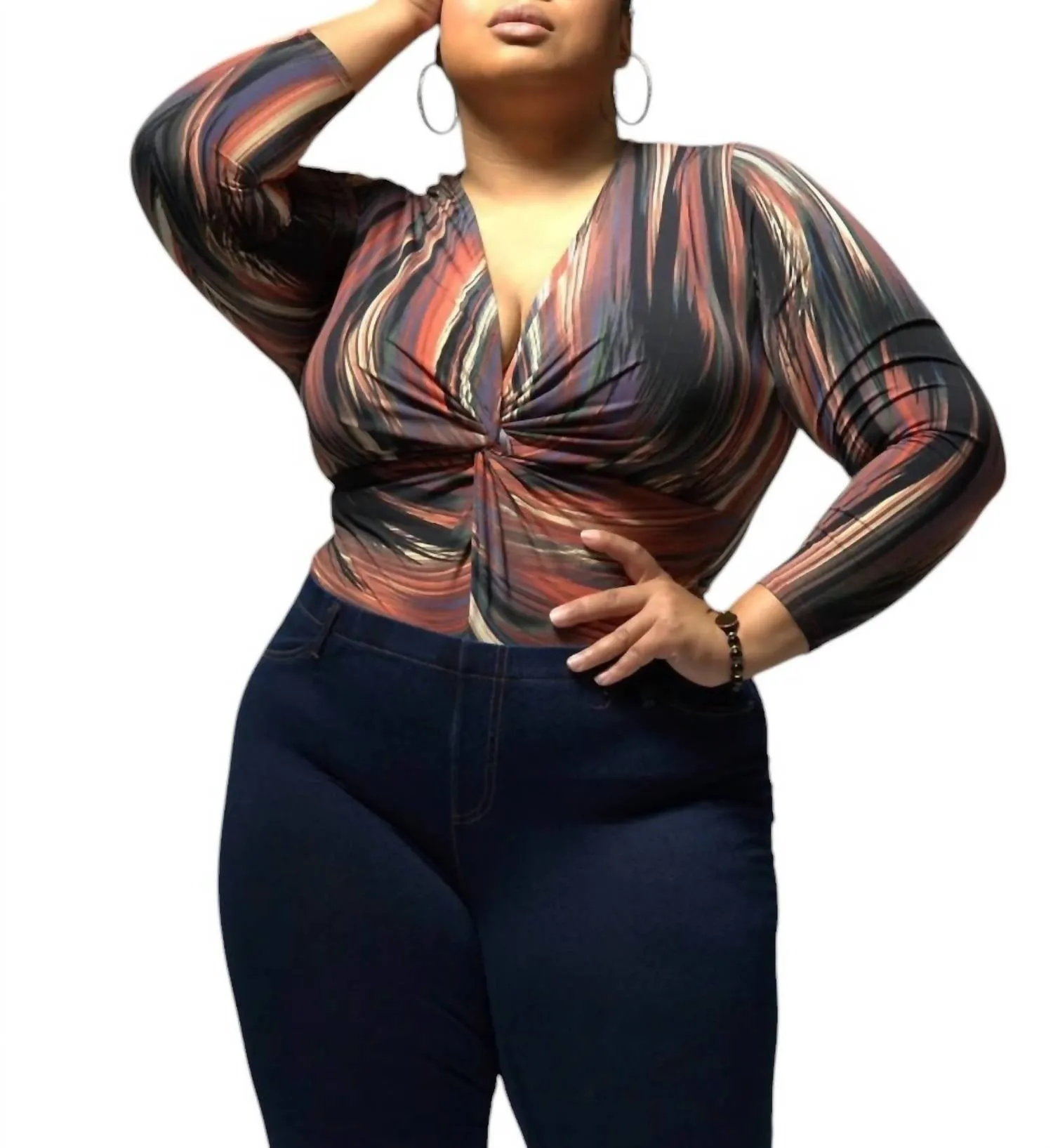 Bodysuit à manches longues en vin multicolore
