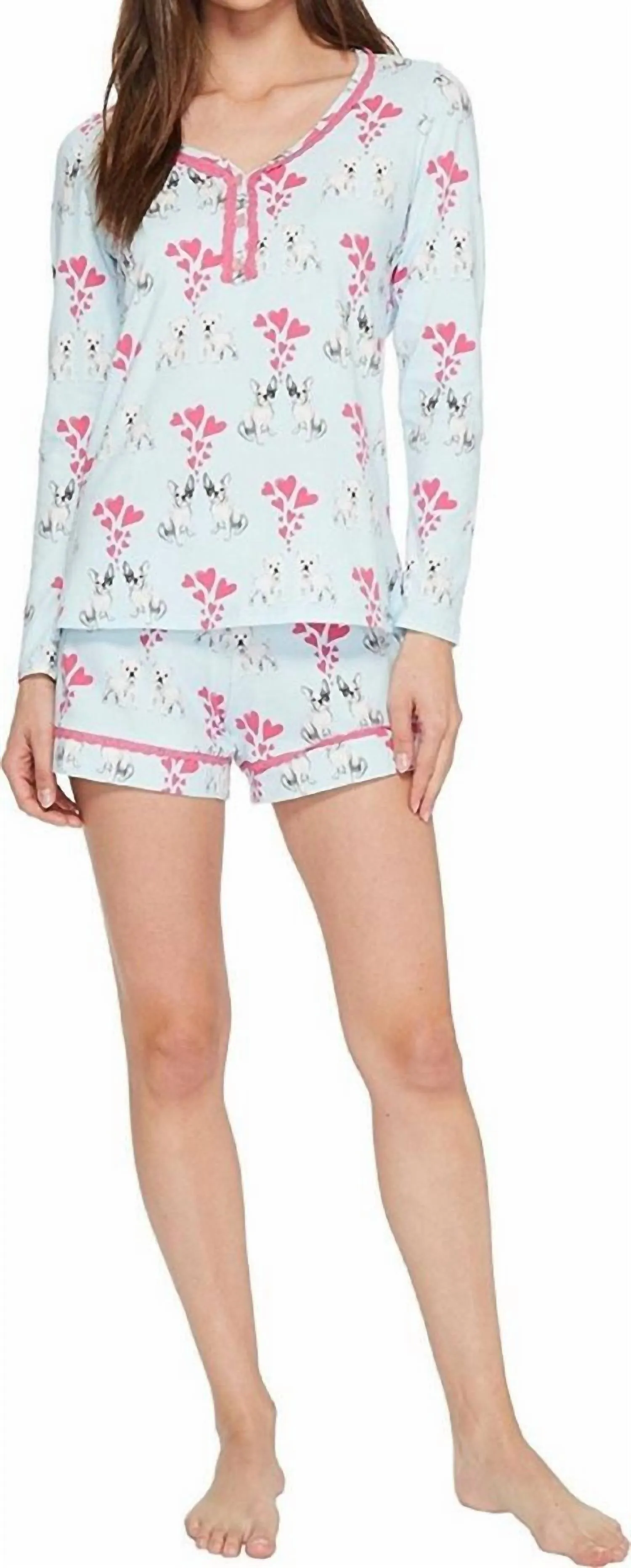 Ensemble deux pièces manches longues décolleté cœur en bleu