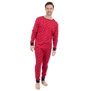 Mens Two Piece Cotton Pajamas Navy Hearts