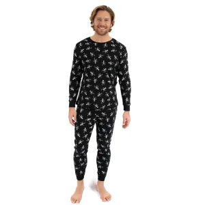 Mens Two Piece Cotton Pajamas Skeleton Black