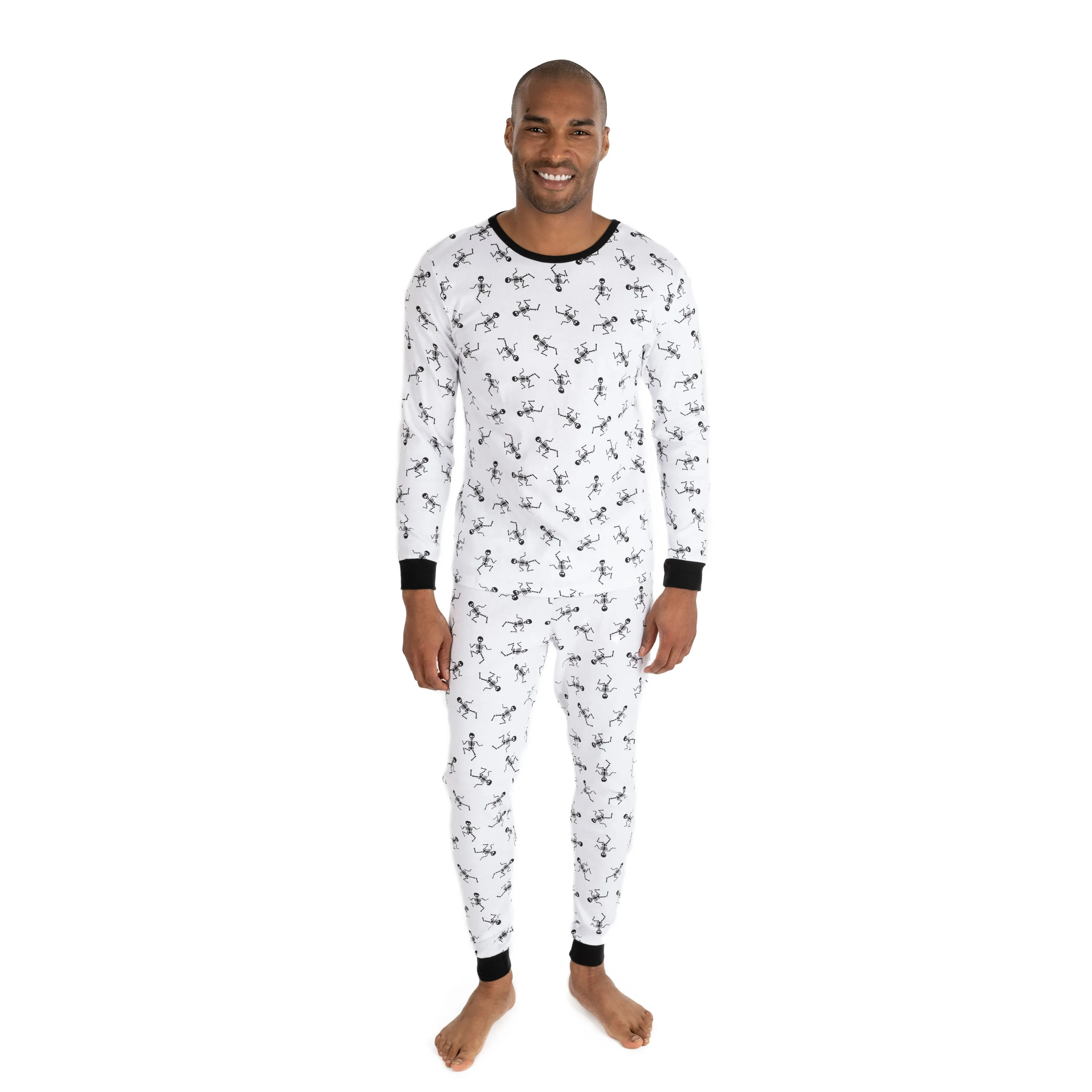 Pyjama deux pièces en coton pour homme - Squelette blanc
