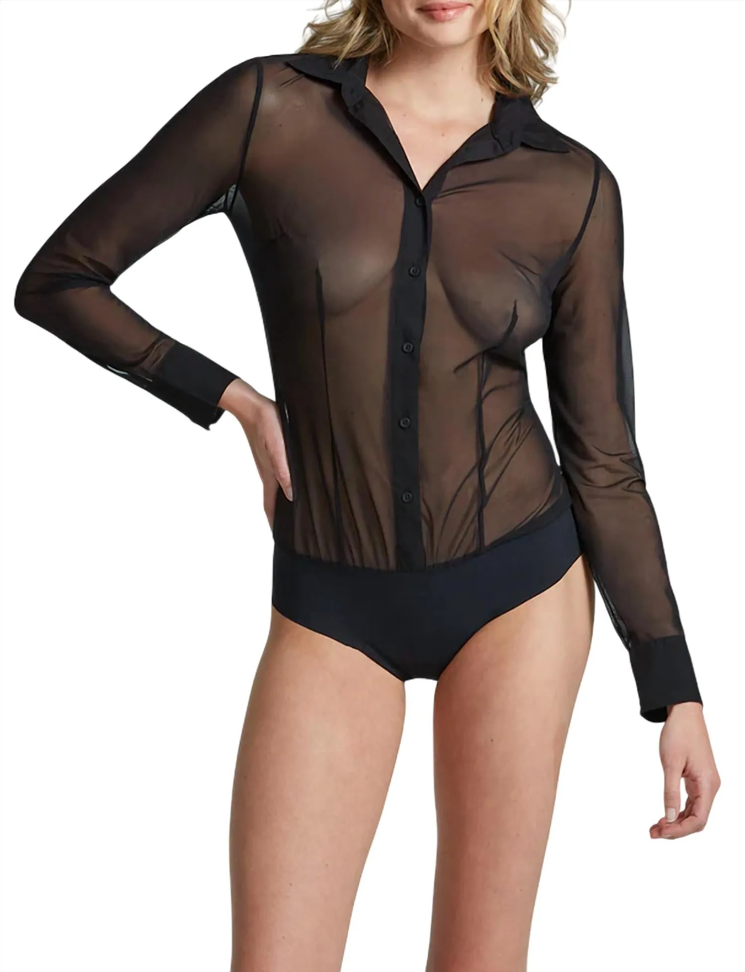 Bodysuit à boutons en maille noir