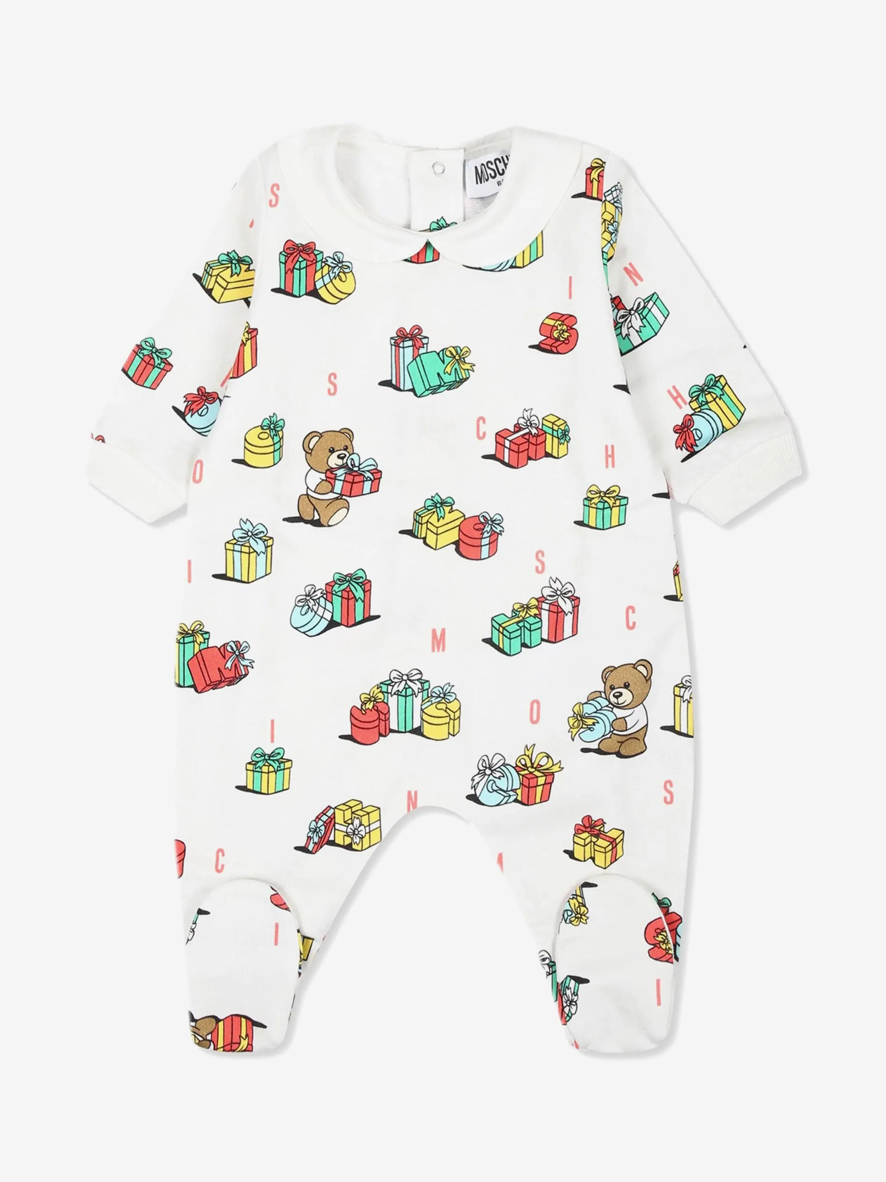 Ensemble Cadeau Body et Bonnet Moschino Baby Ourson de Noël en Ivoire