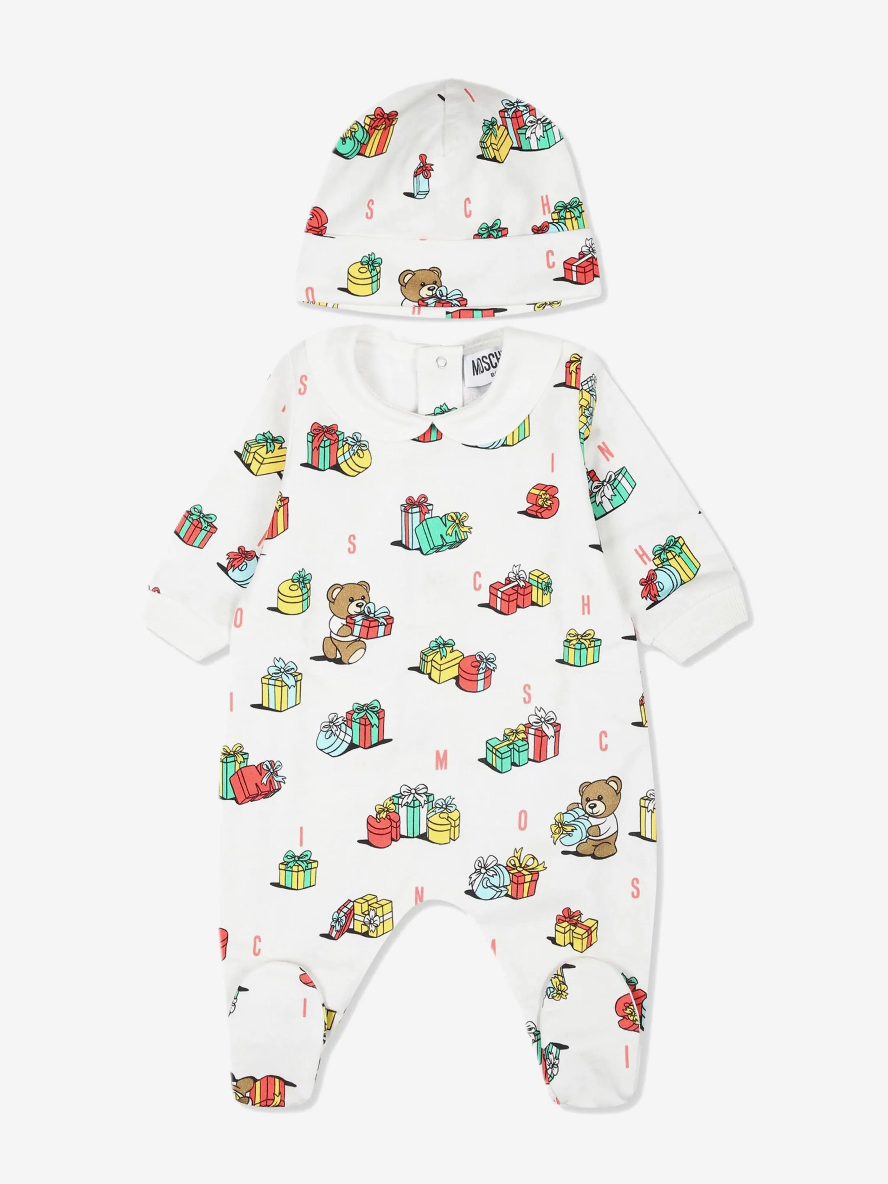 Ensemble Cadeau Body et Bonnet Moschino Baby Ourson de Noël en Ivoire