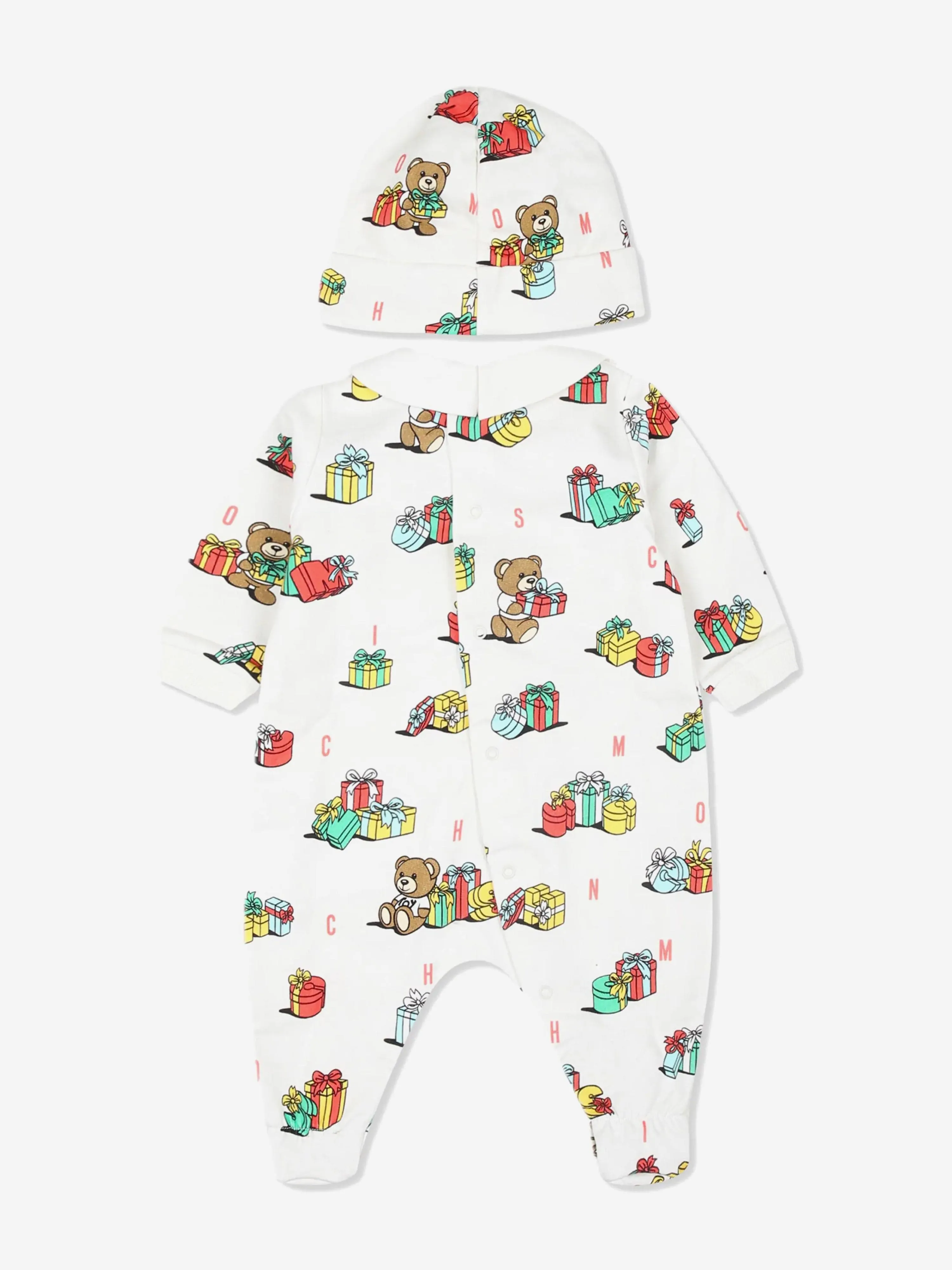 Ensemble Cadeau Body et Bonnet Moschino Baby Ourson de Noël en Ivoire
