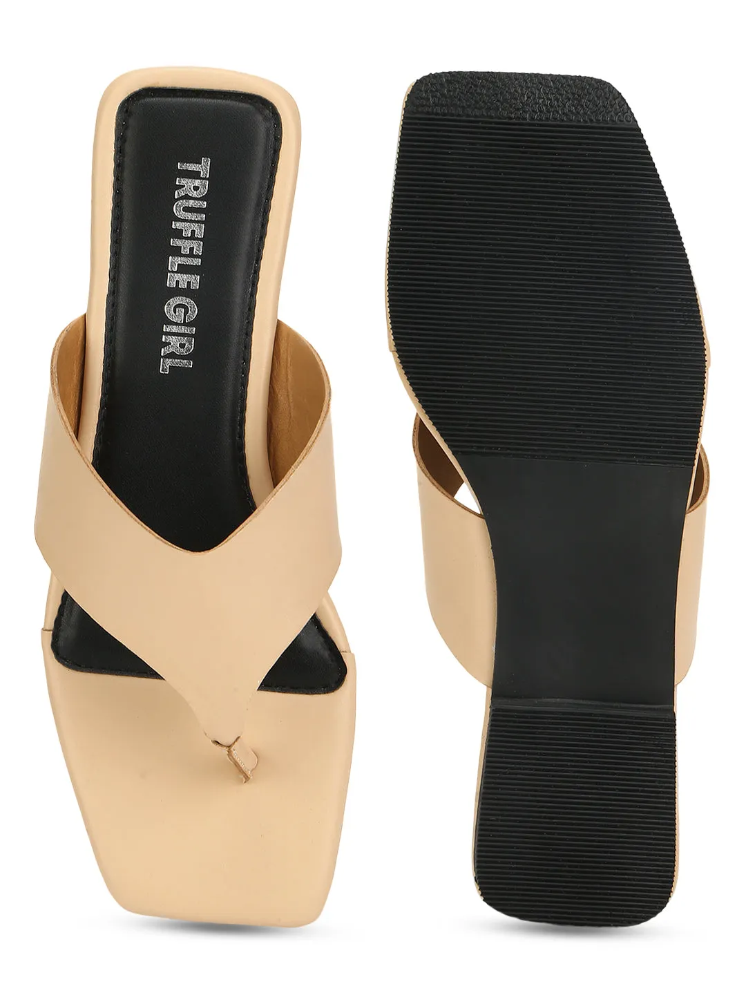 Pantoufles à bout carré en PU nude (TC-RLST14-NUD)
