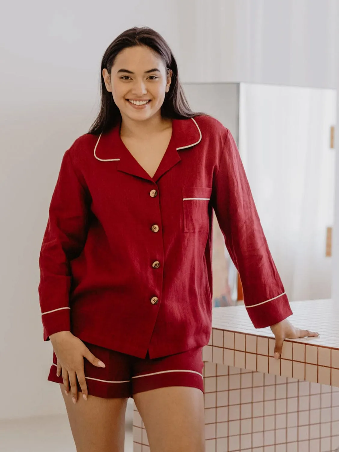 Ensemble de pyjama en lin pour femmes Pilnatis avec short | Plusieurs couleurs