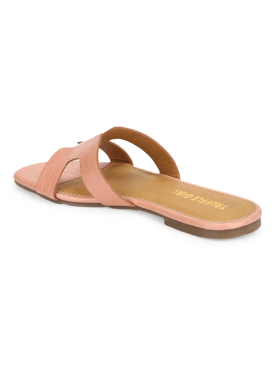 Slides Pink Nude en PU Croc à enfiler