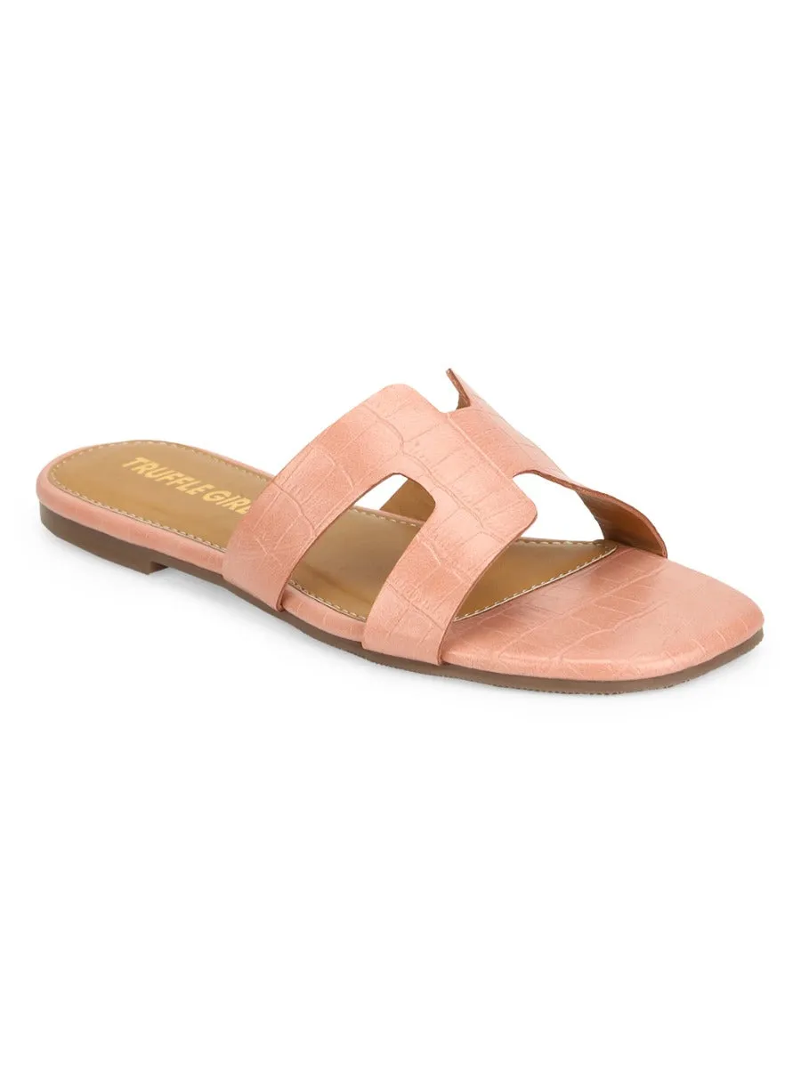 Slides Pink Nude en PU Croc à enfiler