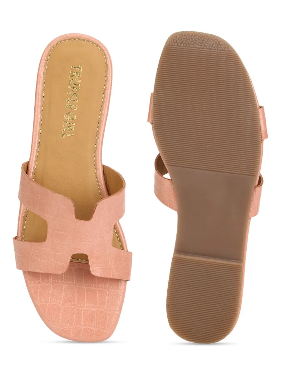 Slides Pink Nude en PU Croc à enfiler