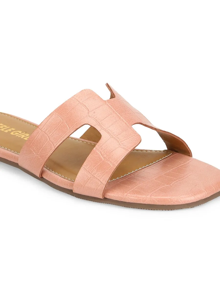 Slides Pink Nude en PU Croc à enfiler