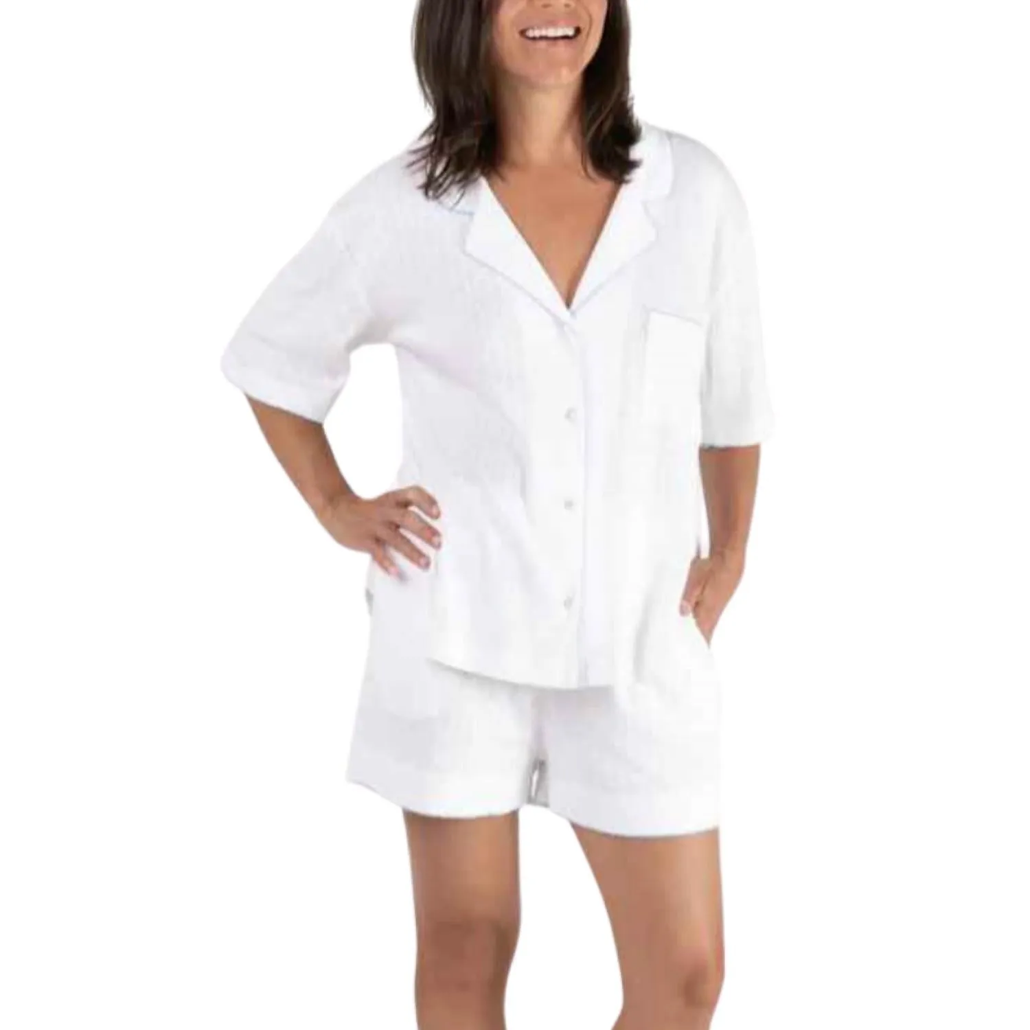 Pyjama court en coton Pointelle bleu