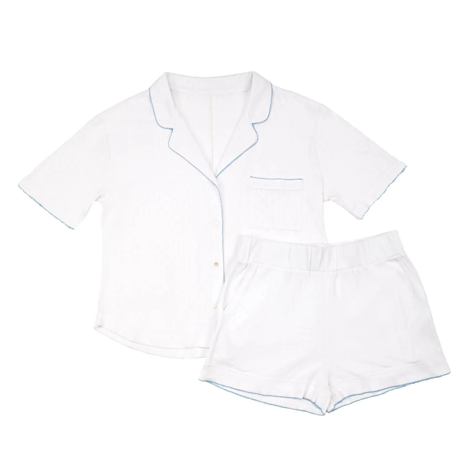 Pyjama court en coton Pointelle bleu