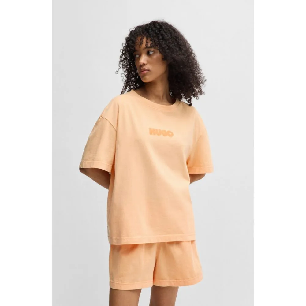 Pyjama imprimé ample en coton avec logos estompés