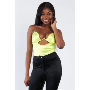 Silk Chain Spaghetti Strap High Thong Center Cut Out Bodysuit