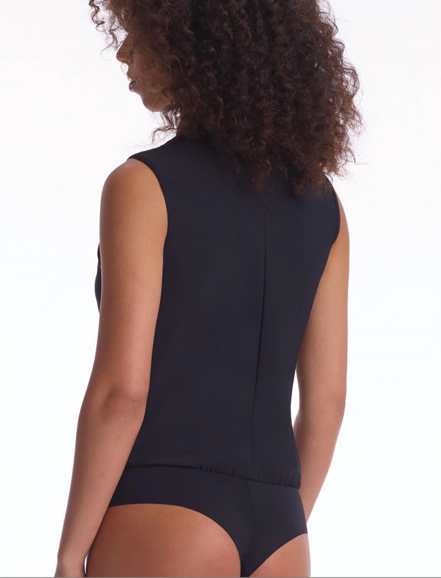 Bodysuit Classique Sans Manches à Boutonnage Noir