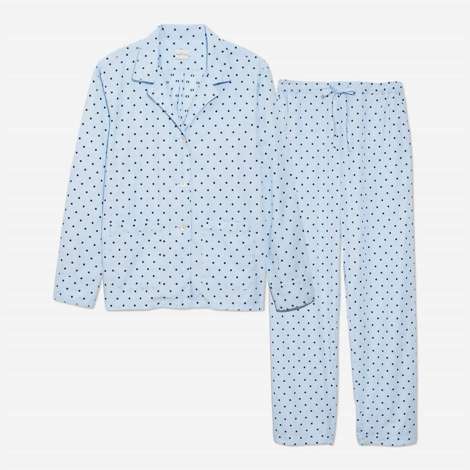 Ensemble de pyjama long en coton à pois suisse en bleu clair
