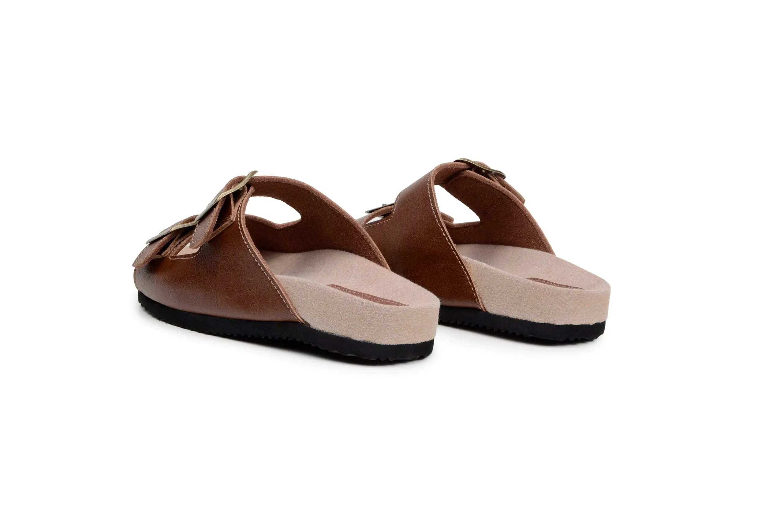 Sandales unisexes Truda à deux brides en simili cuir vegan | Marron châtaigne