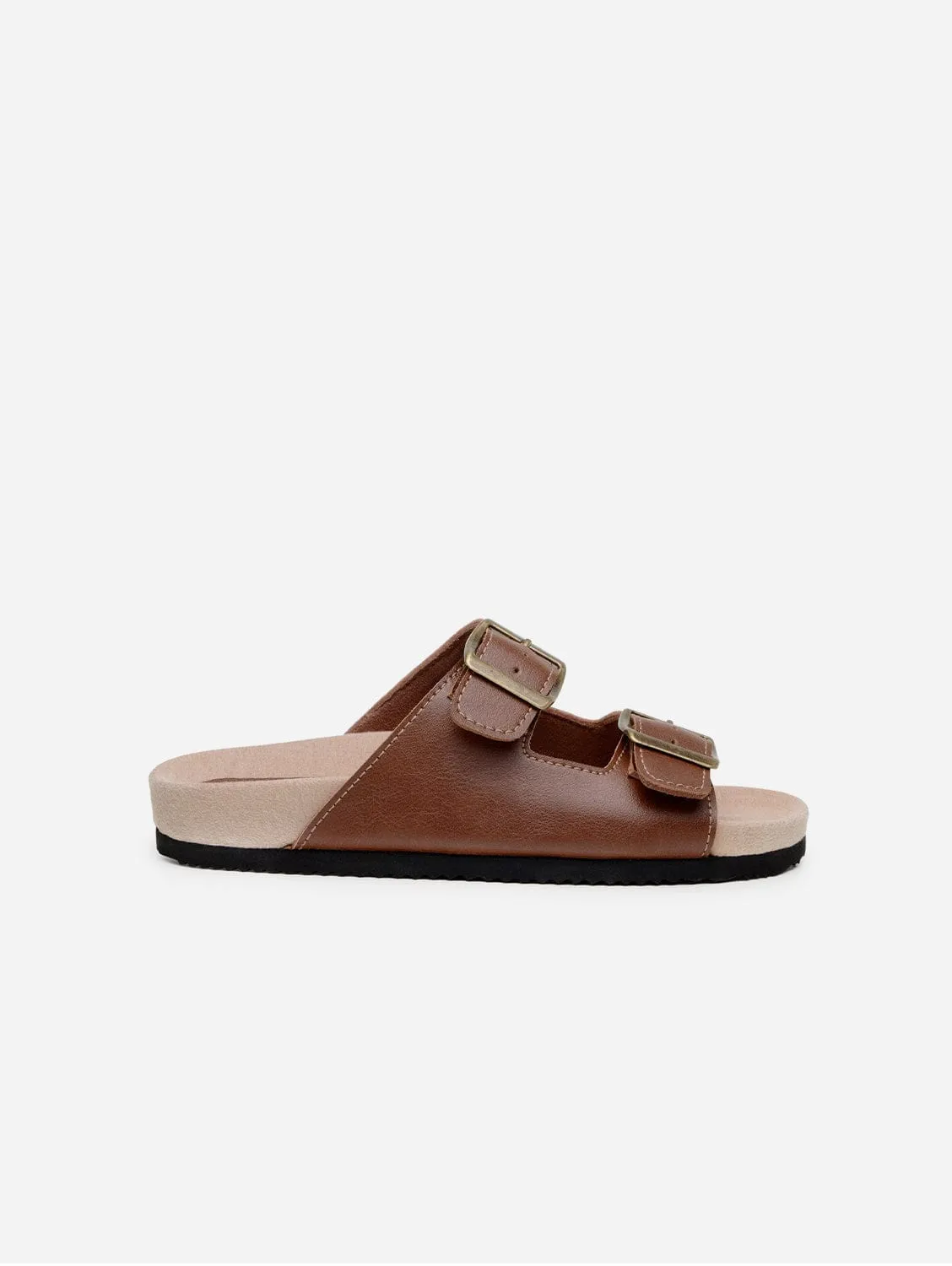 Sandales unisexes Truda à deux brides en simili cuir vegan | Marron châtaigne
