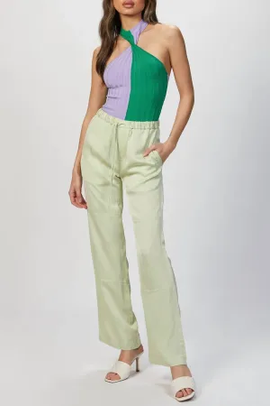 Two-Tone Halterneck Bodysuit In Lilac/dark Green