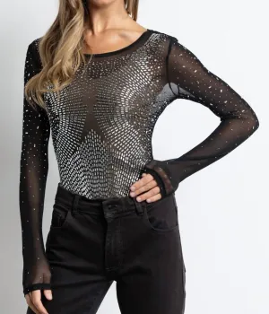 Vegas Rhinestone Bodysuit In Black
