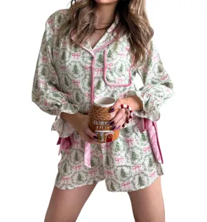Winter Wonderland Pajama Set In Ivory/green/pink