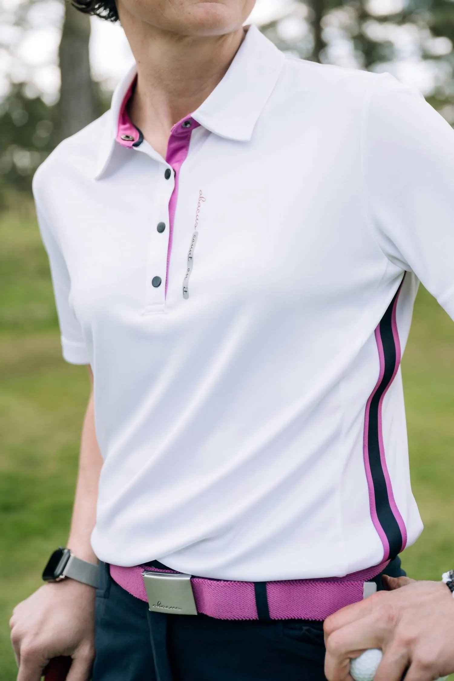 Polo Femme à Rayures Cerise en Iris Blanc