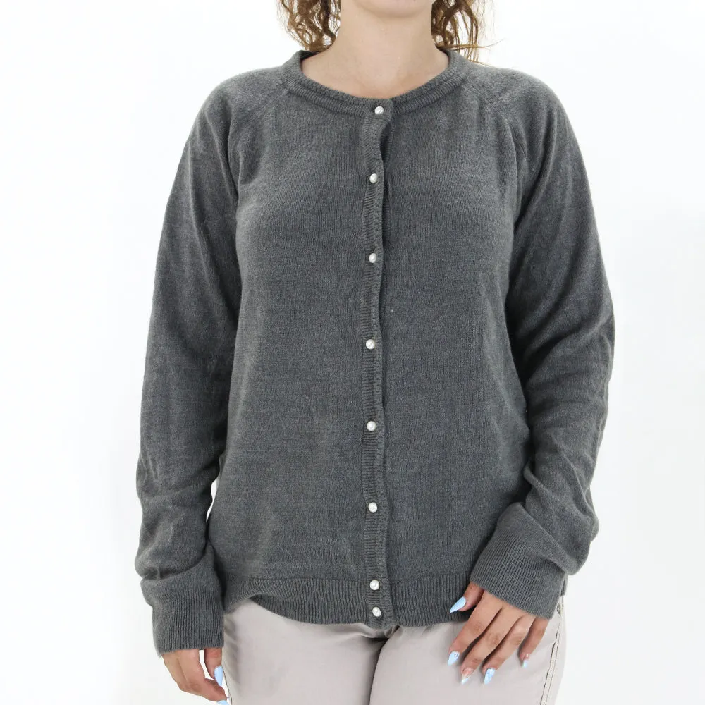 Cardigan à boutons perlés pour femme, Gris