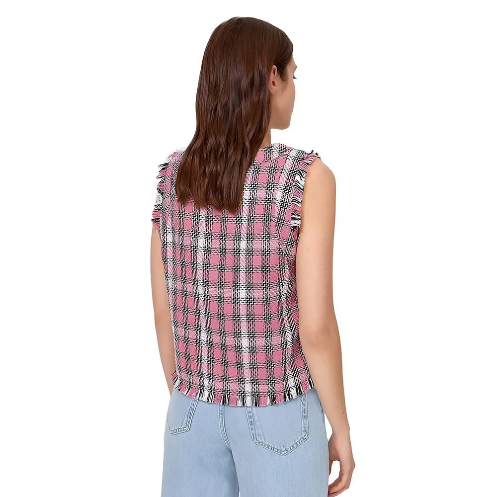 Haut à franges à carreaux pour femmes, Rose/Blanc