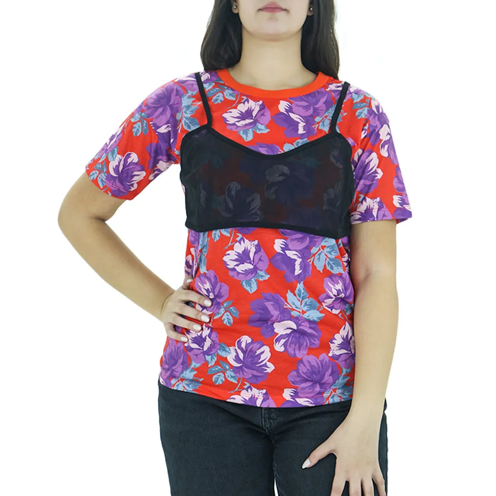 Haut décontracté à motifs floraux pour femme, Rouge
