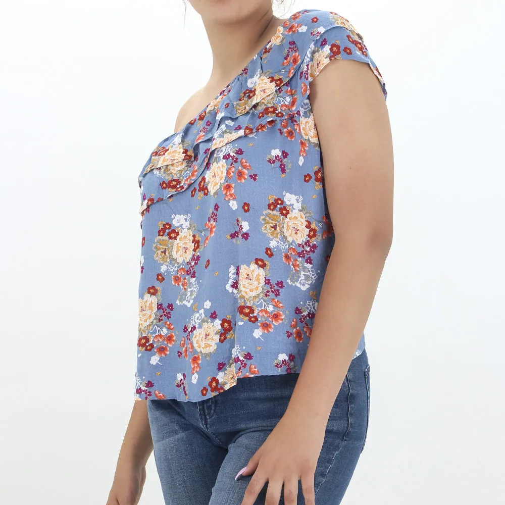 Haut à imprimé floral pour femme, Bleu
