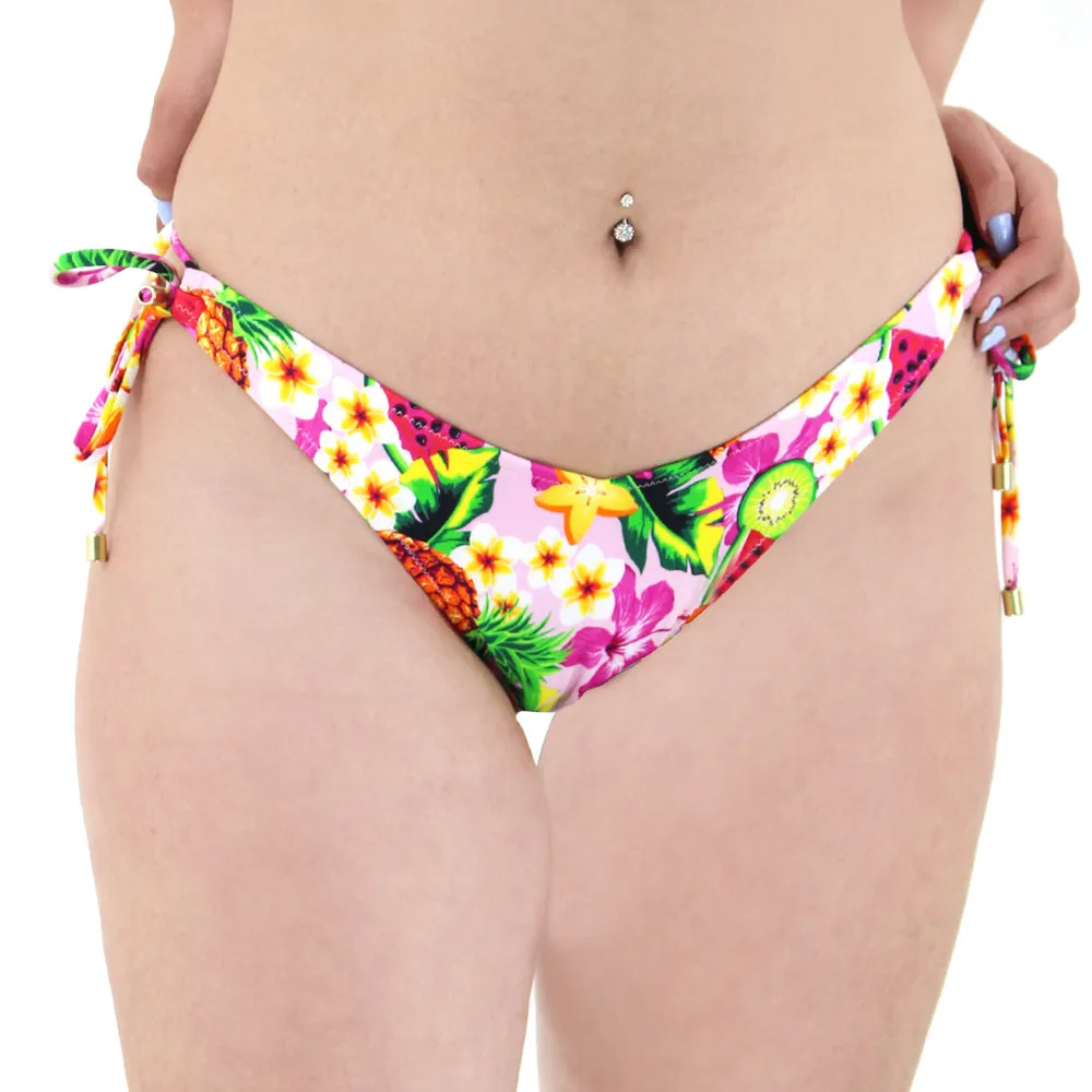 Slip de Bikini à Motifs Floraux pour Femme, Côté Noué, Multi