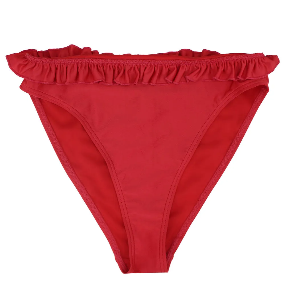 Bikini à taille froncée pour femme, Rouge