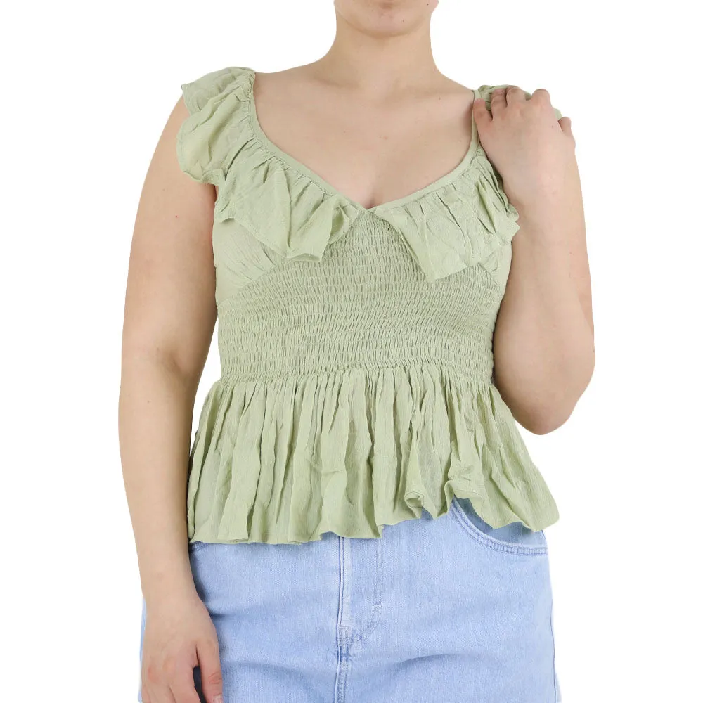 Haut Femme à Ceinture Plissée, Pistache
