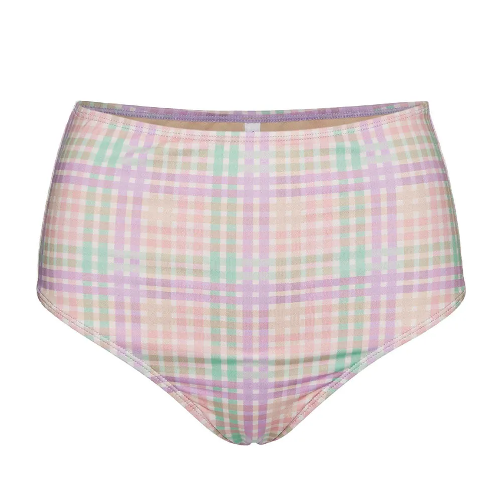Slip de Bikini à Haute Taille à Carreaux pour Femme, Multi