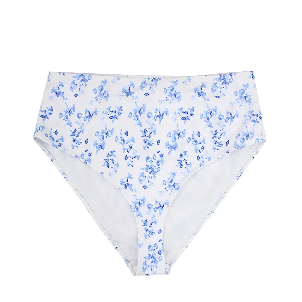 Culotte de Bikini à Haute Taille Fleurie pour Femme, Blanc