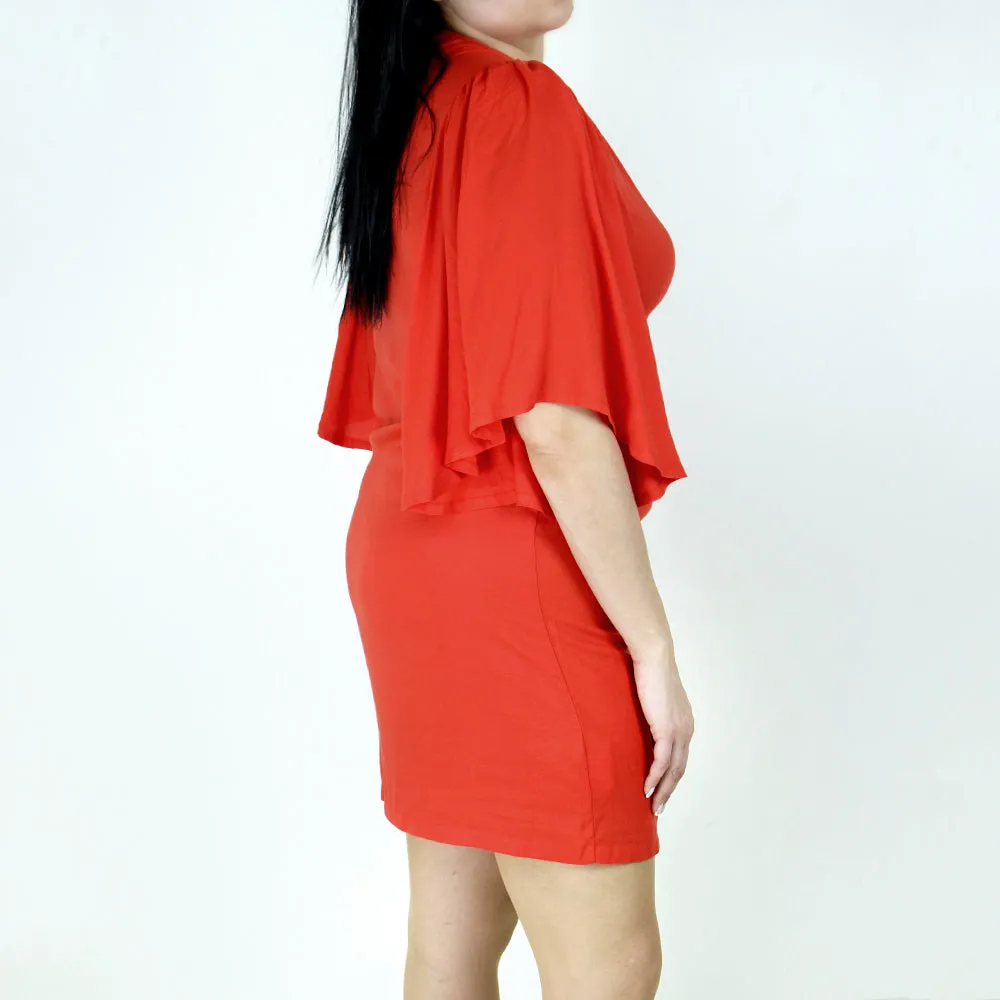 Robe décontractée à encolure trou de serrure pour femme, Rouge Orange