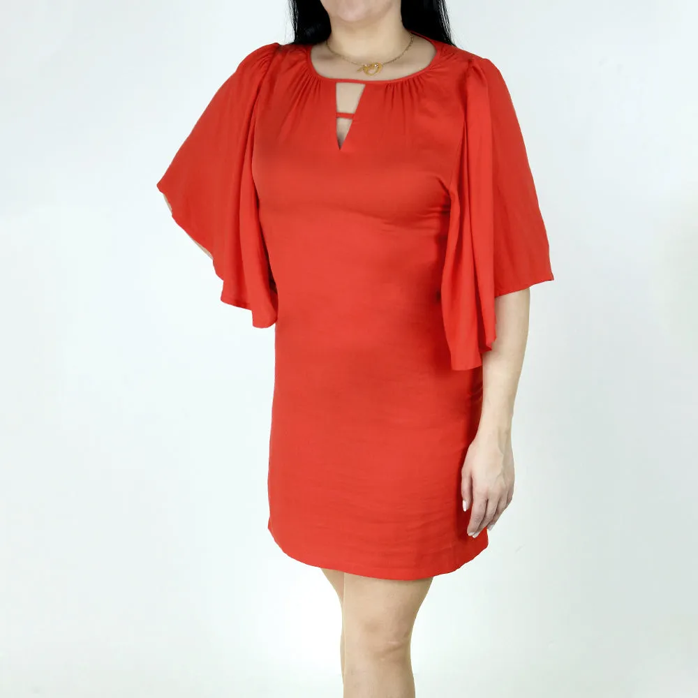 Robe décontractée à encolure trou de serrure pour femme, Rouge Orange
