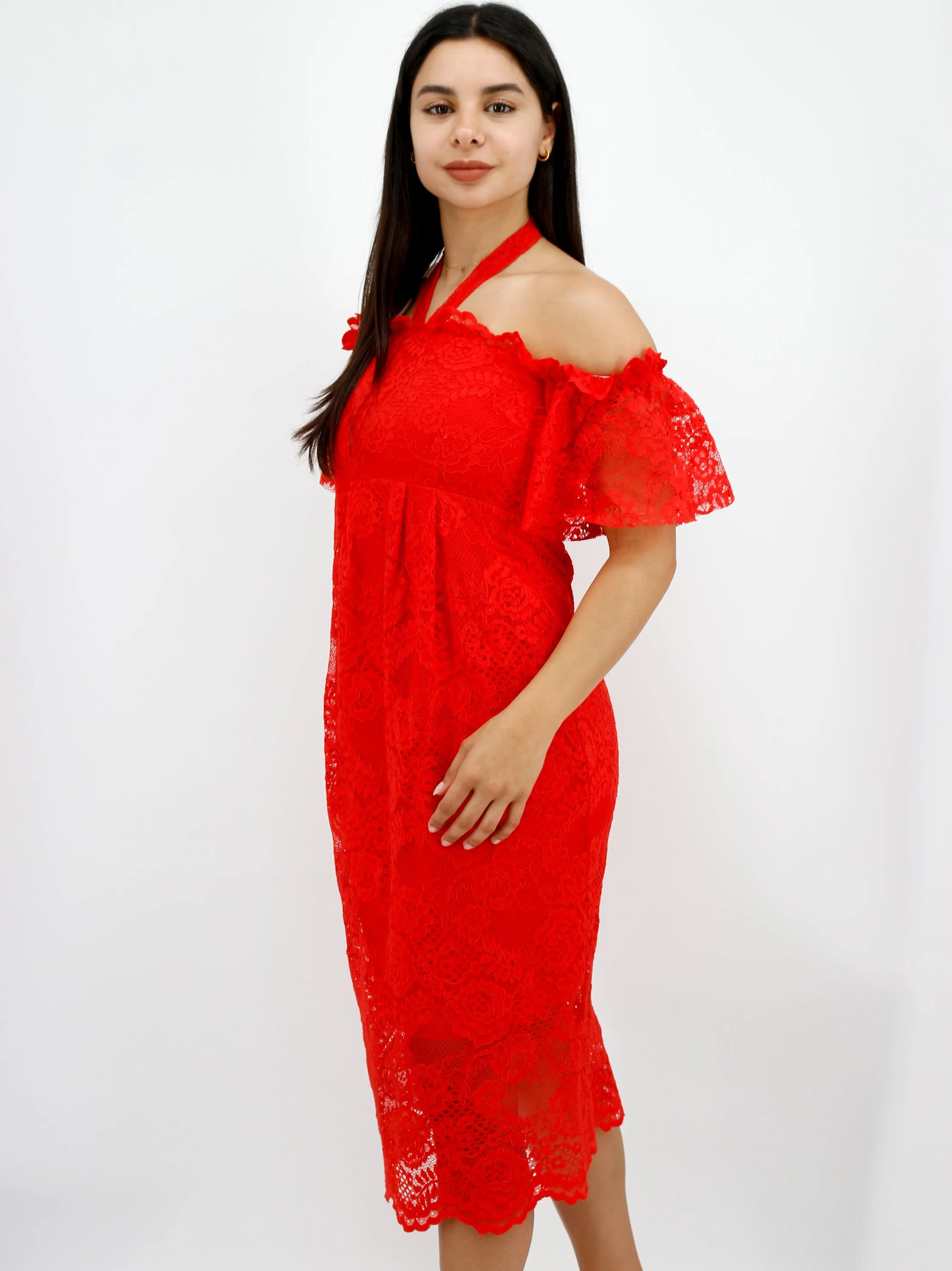 Robe en dentelle pour femme, Rouge