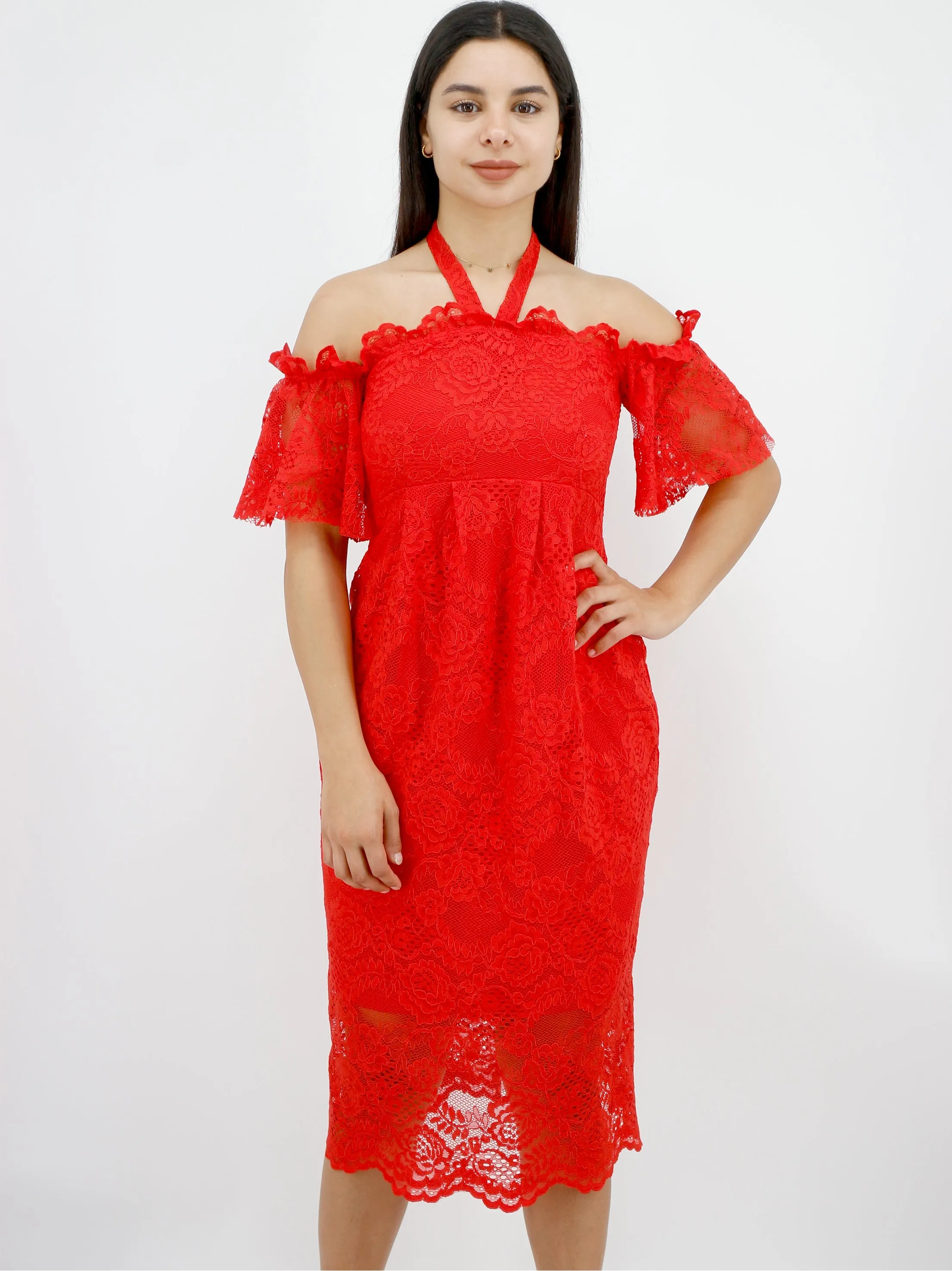Robe en dentelle pour femme, Rouge